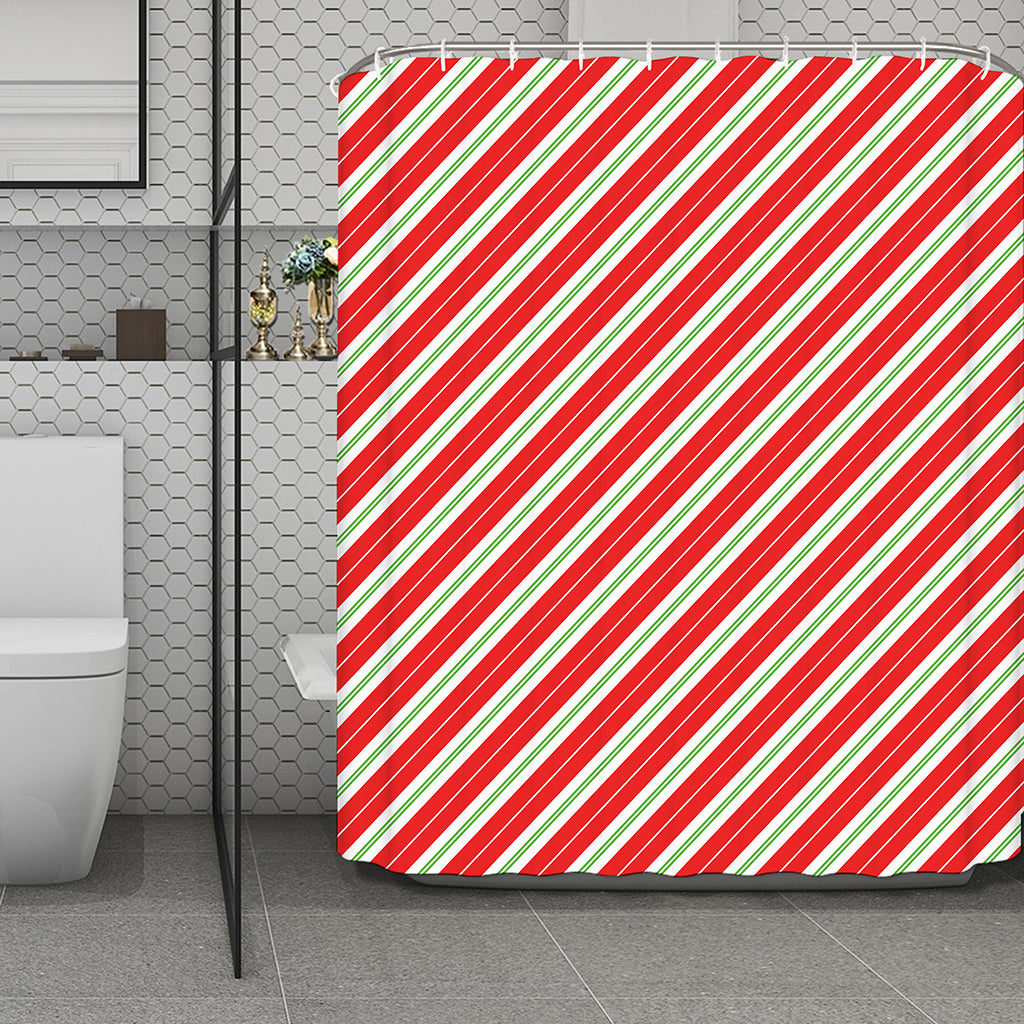 Christmas Candy Cane Stripes Print Polyester Shower Curtain