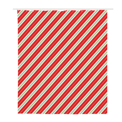 Christmas Candy Cane Stripes Print Polyester Shower Curtain