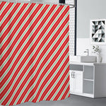 Christmas Candy Cane Stripes Print Premium Shower Curtain