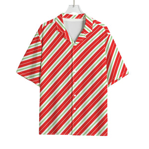 Christmas Candy Cane Stripes Print Rayon Hawaiian Shirt