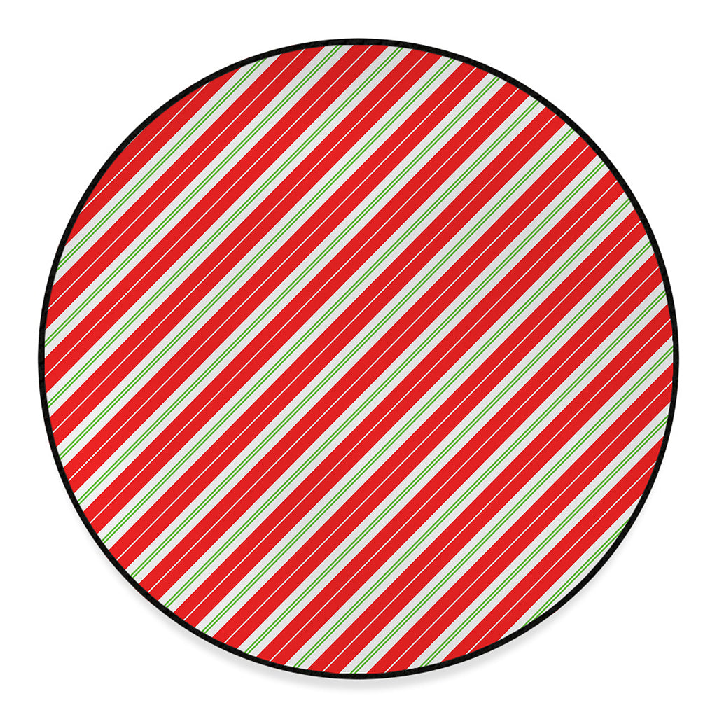 Christmas Candy Cane Stripes Print Round Floor Mat