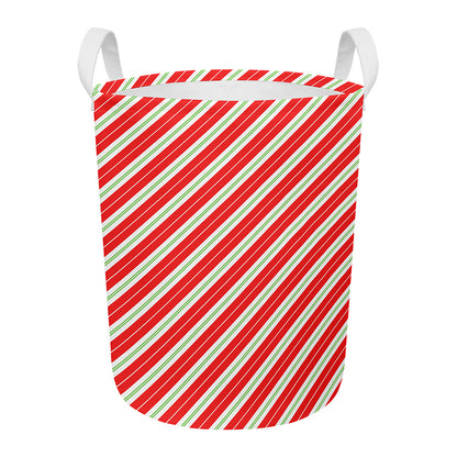 Christmas Candy Cane Stripes Print Round Laundry Basket