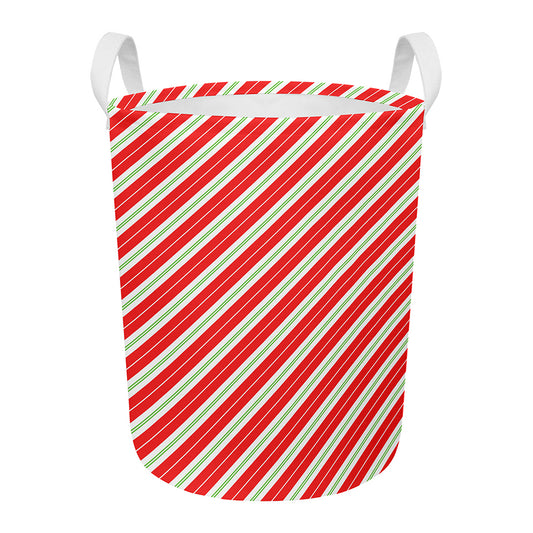 Christmas Candy Cane Stripes Print Round Laundry Basket
