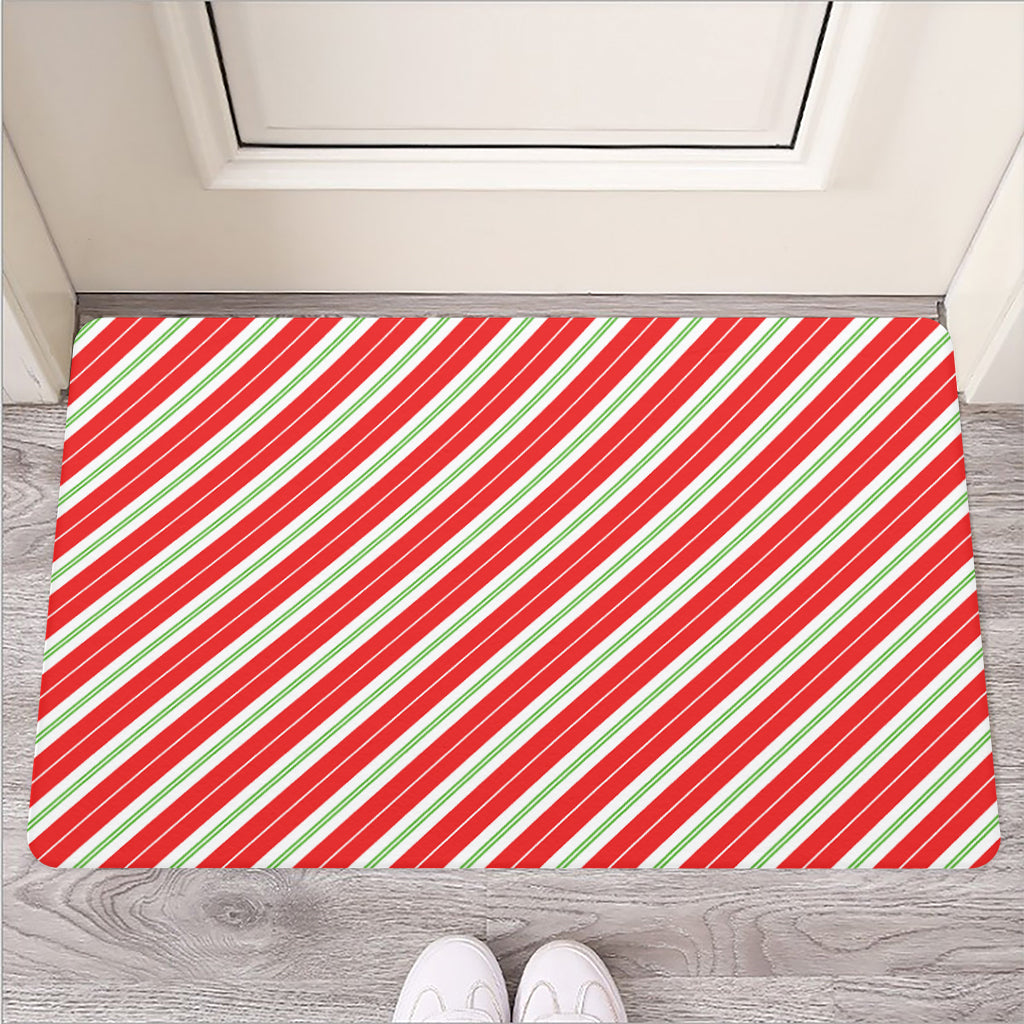 Christmas Candy Cane Stripes Print Rubber Doormat