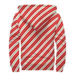 Christmas Candy Cane Stripes Print Sherpa Lined Zip Up Hoodie