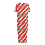 Christmas Candy Cane Stripes Print Short Sleeve Long Nightdress