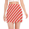 Christmas Candy Cane Stripes Print Side Slit Mini Skirt