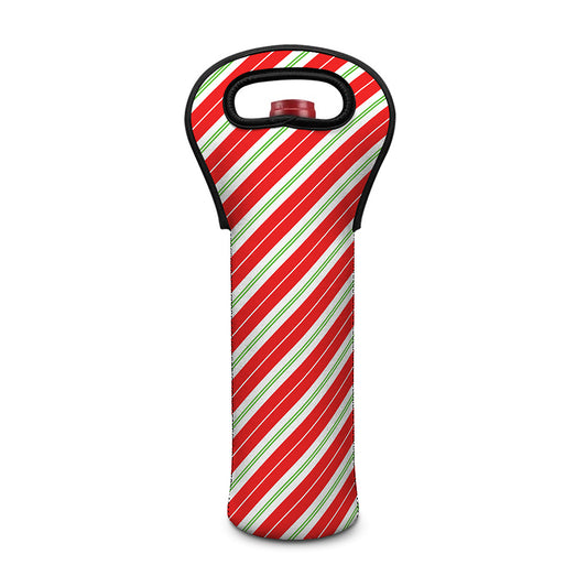 Christmas Candy Cane Stripes Print Single Neoprene Wine Tote