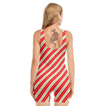 Christmas Candy Cane Stripes Print Sleeveless One Piece Swimsuit