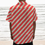 Christmas Candy Cane Stripes Print Textured Short Sleeve Shirt