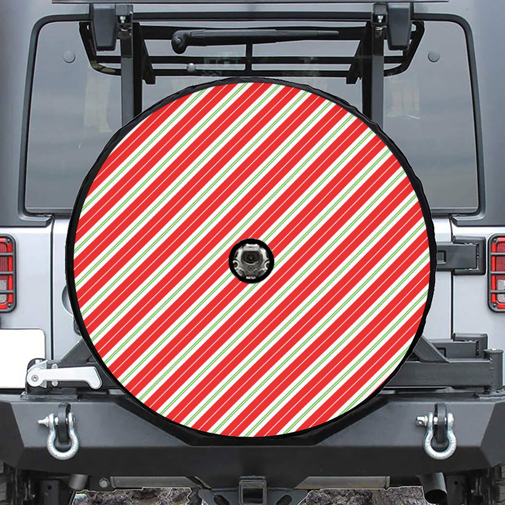 Christmas Candy Cane Stripes Print Tire Cover With Camera Hole