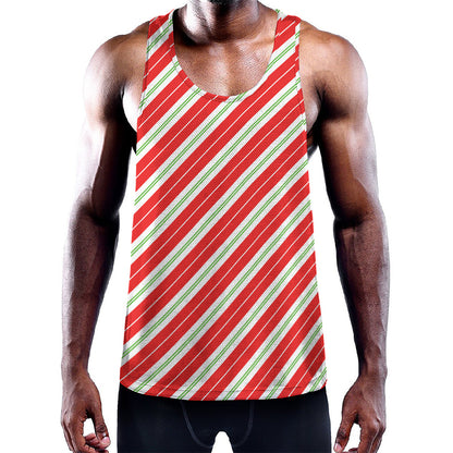 Christmas Candy Cane Stripes Print Training Tank Top