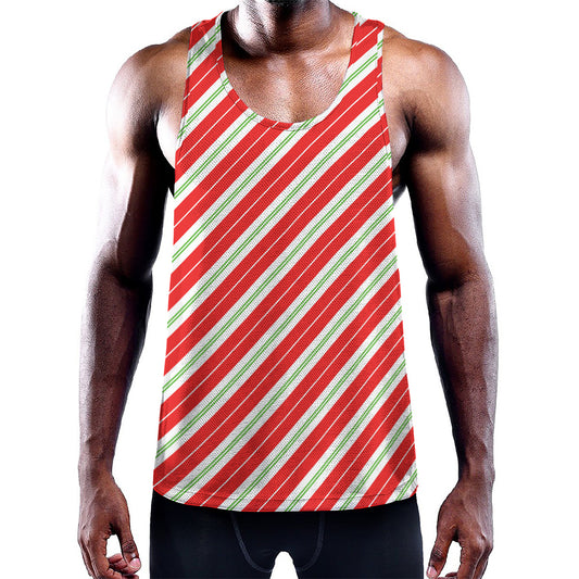 Christmas Candy Cane Stripes Print Training Tank Top