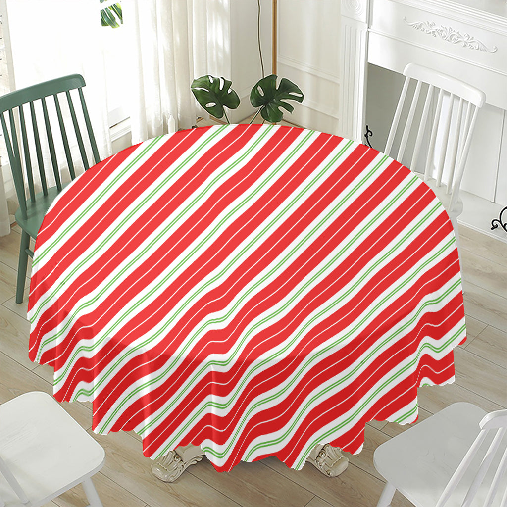 Christmas Candy Cane Stripes Print Waterproof Round Tablecloth