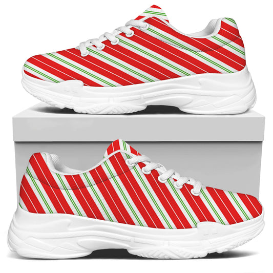 Christmas Candy Cane Stripes Print White Chunky Shoes