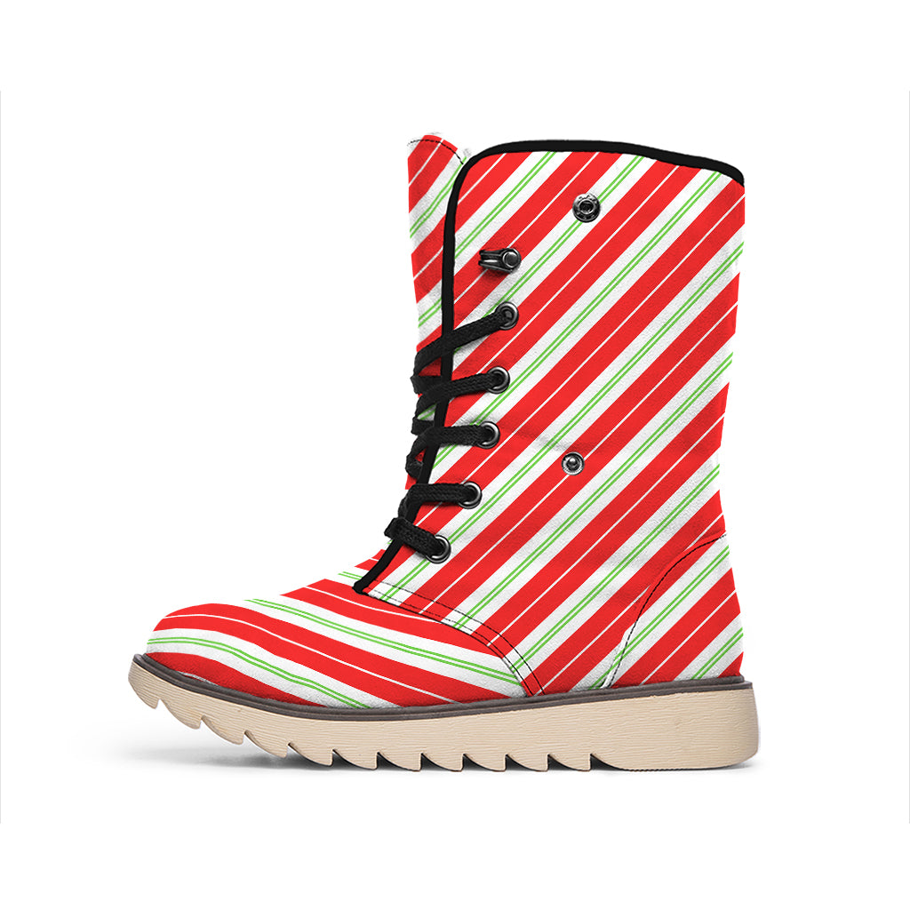 Christmas Candy Cane Stripes Print Winter Boots