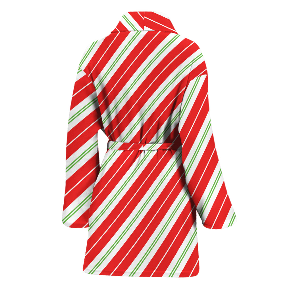 Christmas Candy Cane Stripes Print Women's Bathrobe