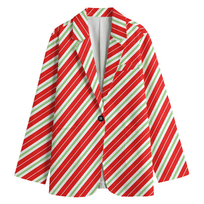 Christmas Candy Cane Stripes Print Women's Blazer