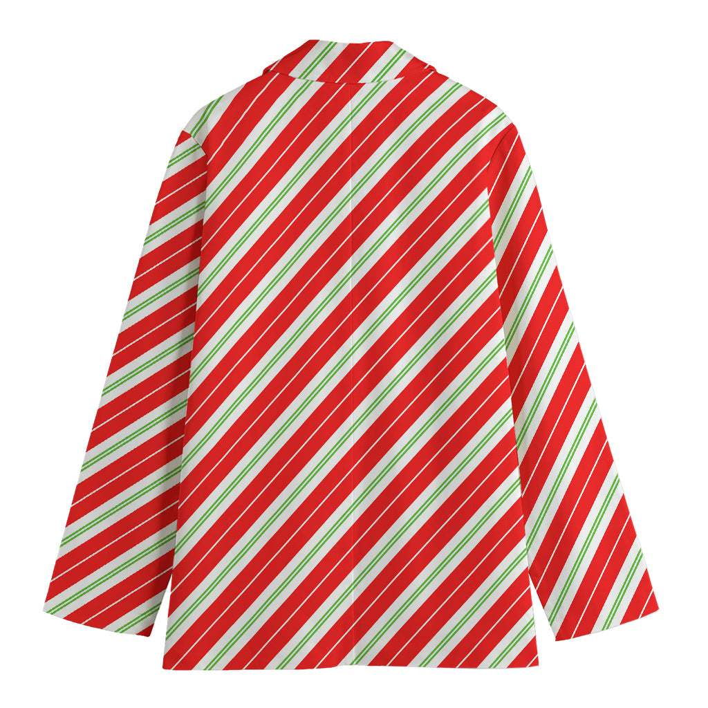 Christmas Candy Cane Stripes Print Women's Blazer