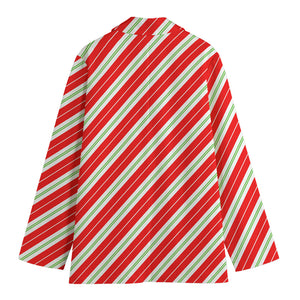 Christmas Candy Cane Stripes Print Women's Blazer