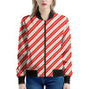 Christmas Candy Cane Stripes Print Women's Bomber Jacket
