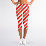 Christmas Candy Cane Stripes Print Women's Capri Leggings