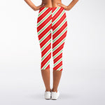 Christmas Candy Cane Stripes Print Women's Capri Leggings