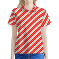 Christmas Candy Cane Stripes Print Women's Polo Shirt