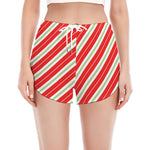 Christmas Candy Cane Stripes Print Women's Split Running Shorts