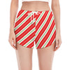 Christmas Candy Cane Stripes Print Women's Split Running Shorts