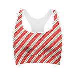 Christmas Candy Cane Stripes Print Women's Sports Bra