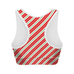 Christmas Candy Cane Stripes Print Women's Sports Bra