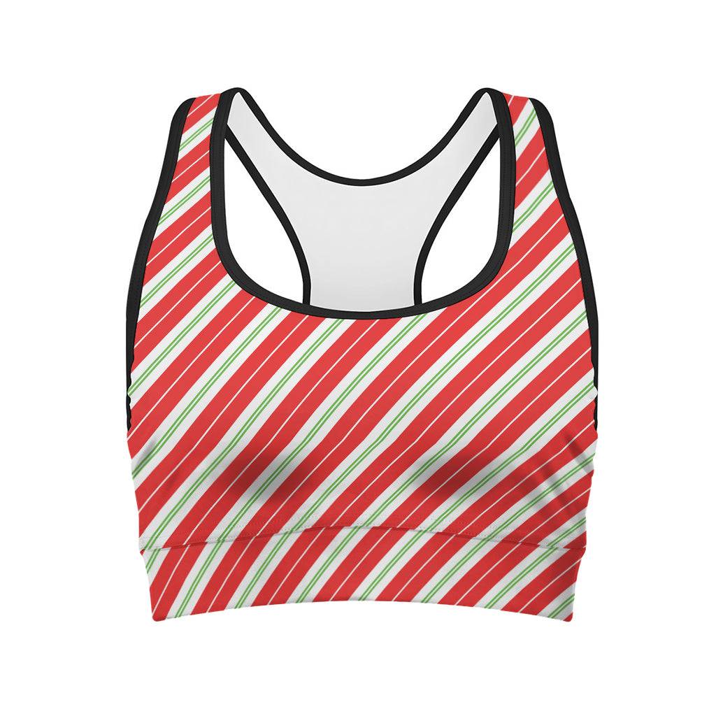 Christmas Candy Cane Stripes Print Women's Sports Bra