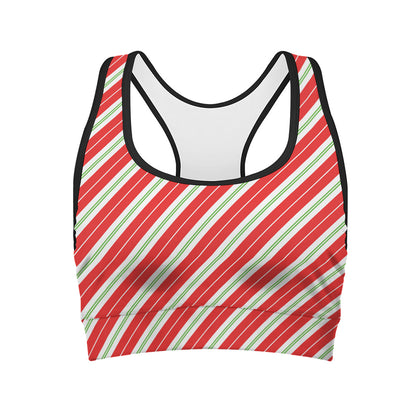 Christmas Candy Cane Stripes Print Women's Sports Bra
