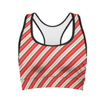 Christmas Candy Cane Stripes Print Women's Sports Bra