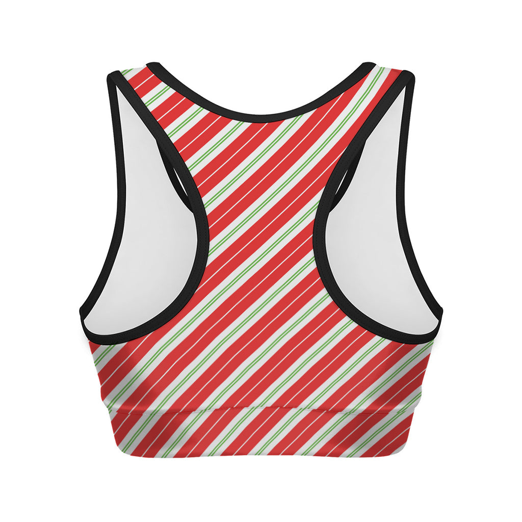 Christmas Candy Cane Stripes Print Women's Sports Bra