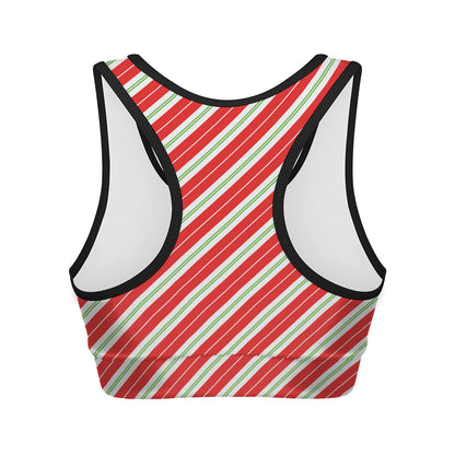 Christmas Candy Cane Stripes Print Women's Sports Bra