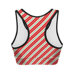 Christmas Candy Cane Stripes Print Women's Sports Bra
