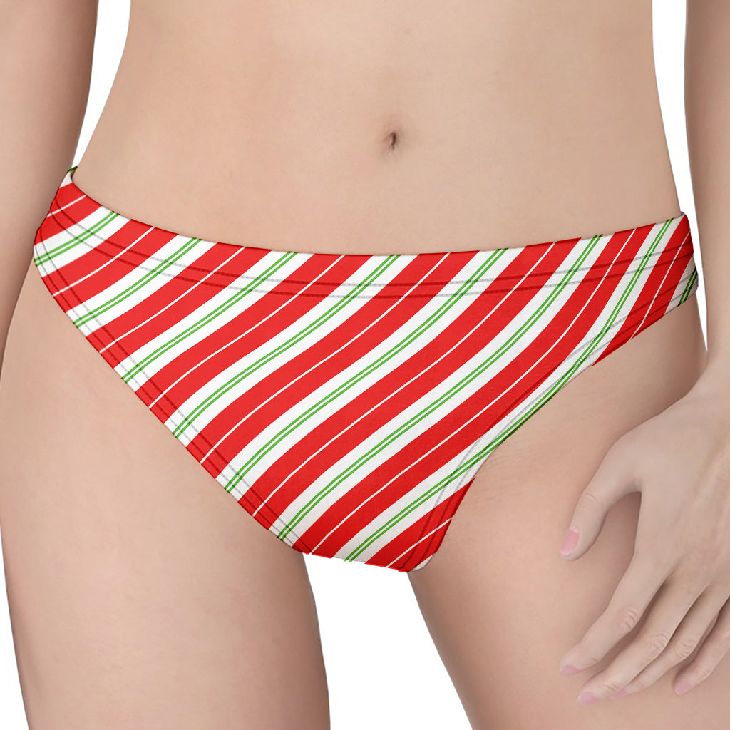 Christmas Candy Cane Stripes Print Women's Thong