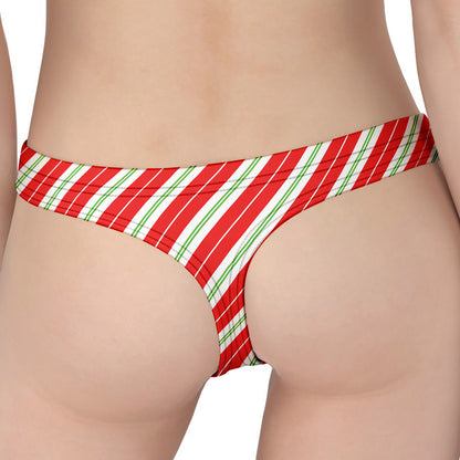 Christmas Candy Cane Stripes Print Women's Thong