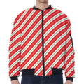 Christmas Candy Cane Stripes Print Zip Sleeve Bomber Jacket