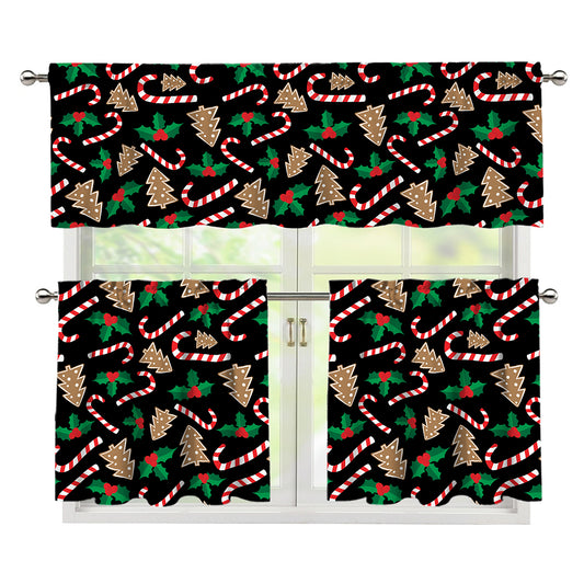 Christmas Cookie And Candy Pattern Print 3 Piece Kitchen Curtains