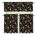 Christmas Cookie And Candy Pattern Print 3 Piece Kitchen Curtains