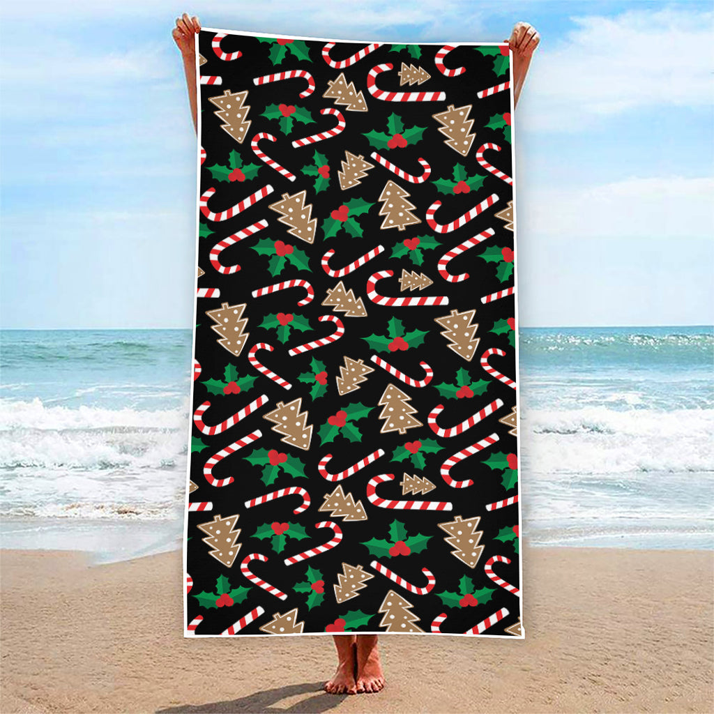 Christmas Cookie And Candy Pattern Print Beach Towel