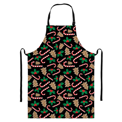 Christmas Cookie And Candy Pattern Print Bib Apron With Pocket