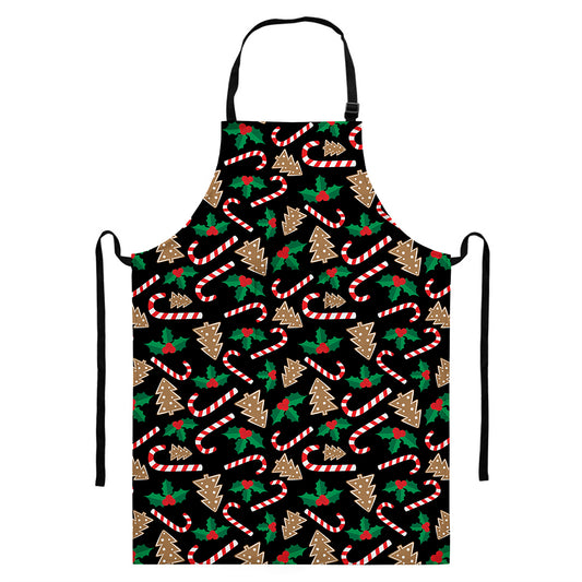 Christmas Cookie And Candy Pattern Print Bib Apron With Pocket