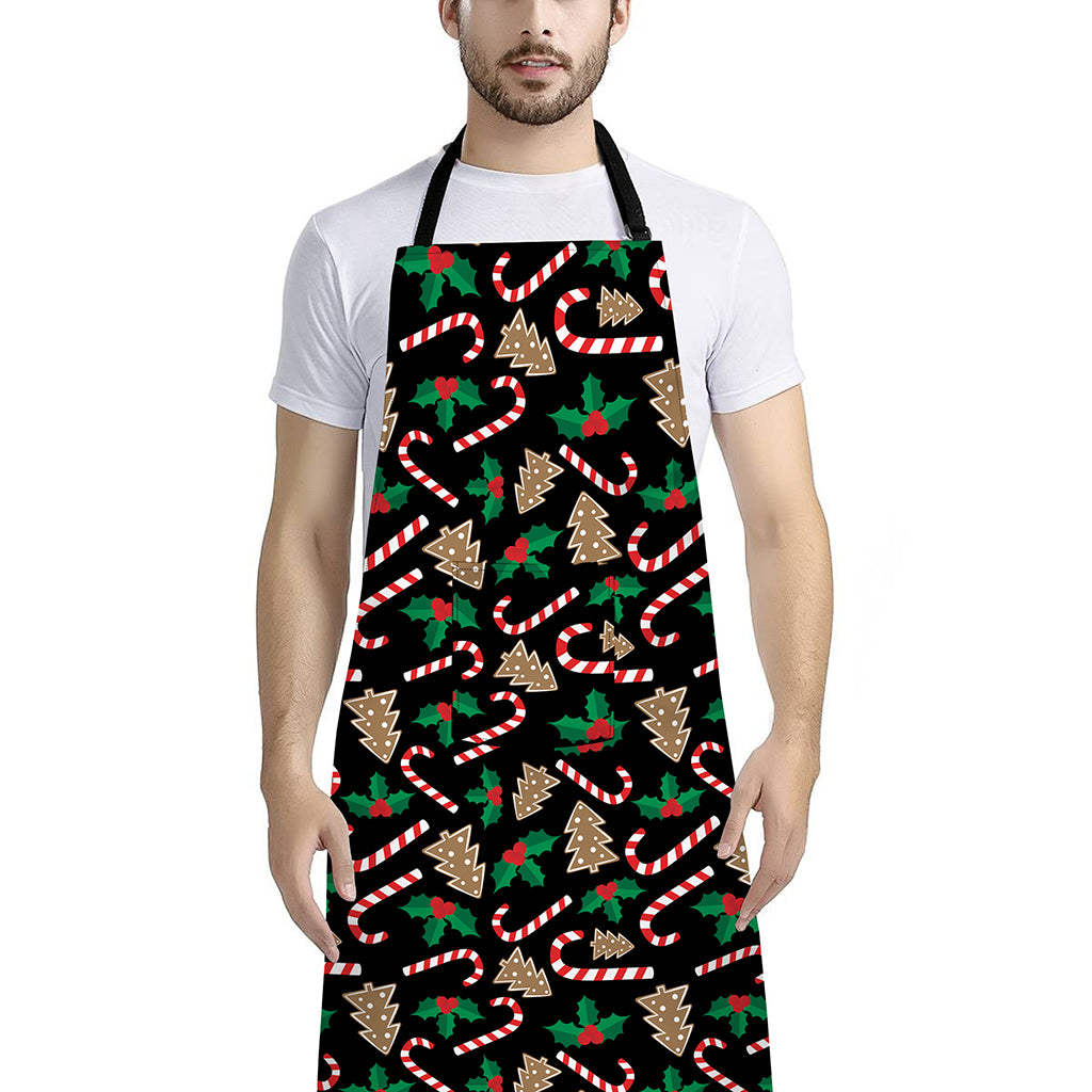 Christmas Cookie And Candy Pattern Print Bib Apron With Pocket