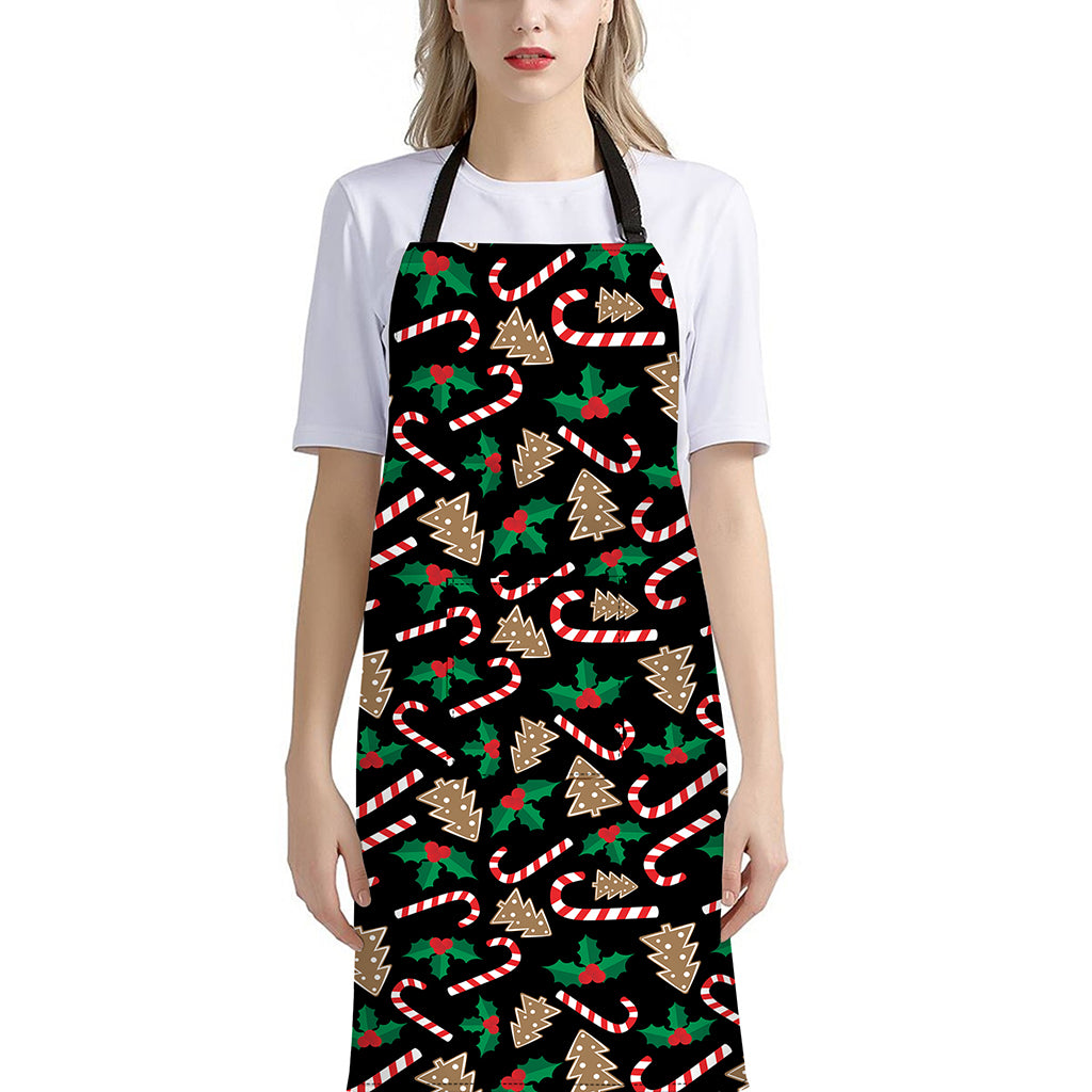 Christmas Cookie And Candy Pattern Print Bib Apron With Pocket