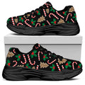 Christmas Cookie And Candy Pattern Print Black Chunky Shoes