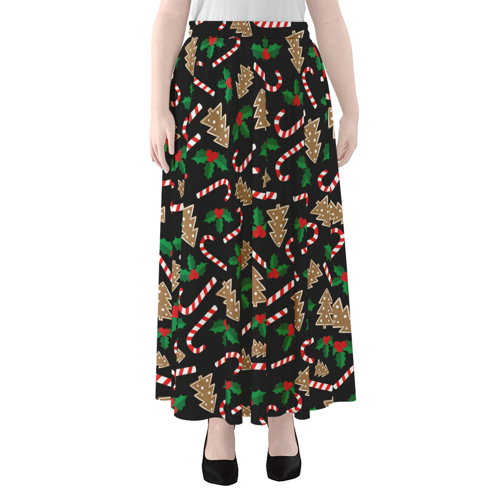 Christmas Cookie And Candy Pattern Print Chiffon Maxi Skirt